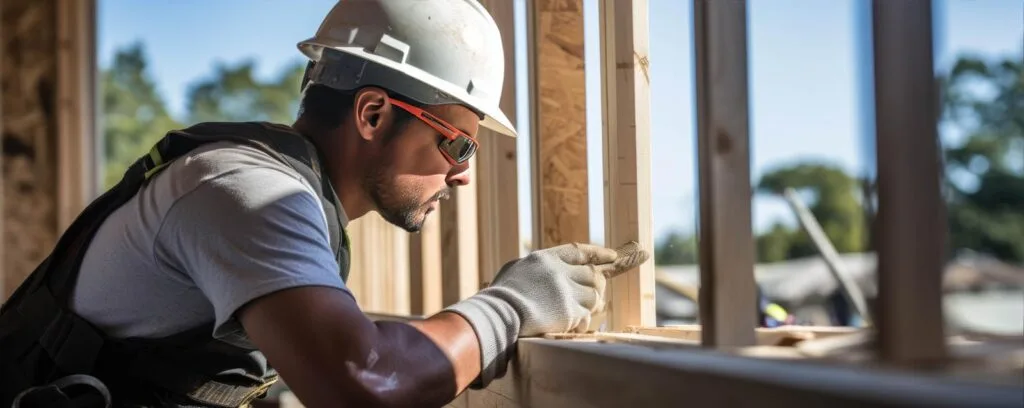 A window installer is working on new construction installation