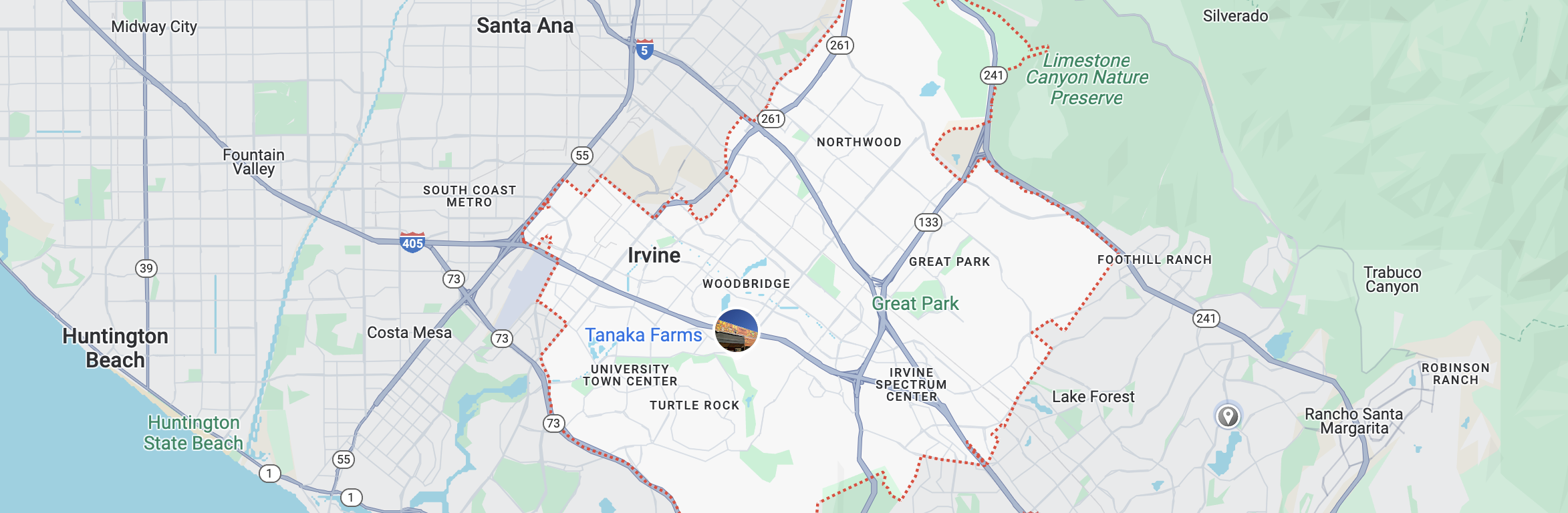 Map of XO Window Systems service areas in Irvine, CA, including Woodbridge and Shady Canyon.